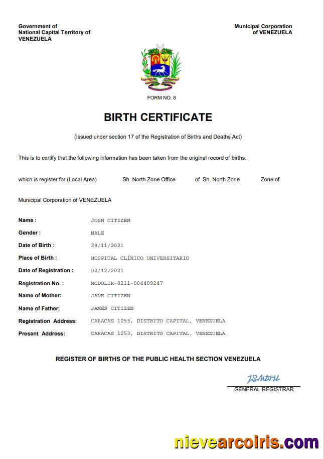 Venezuela vital record birth certificate